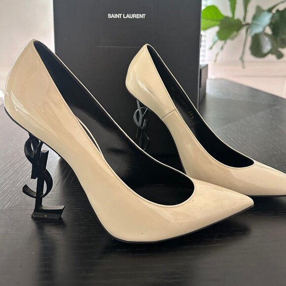 Saint Laurent Opyum Off White Patent Leather Heels Size 39 Retail $995 - Picture 1 of 4
